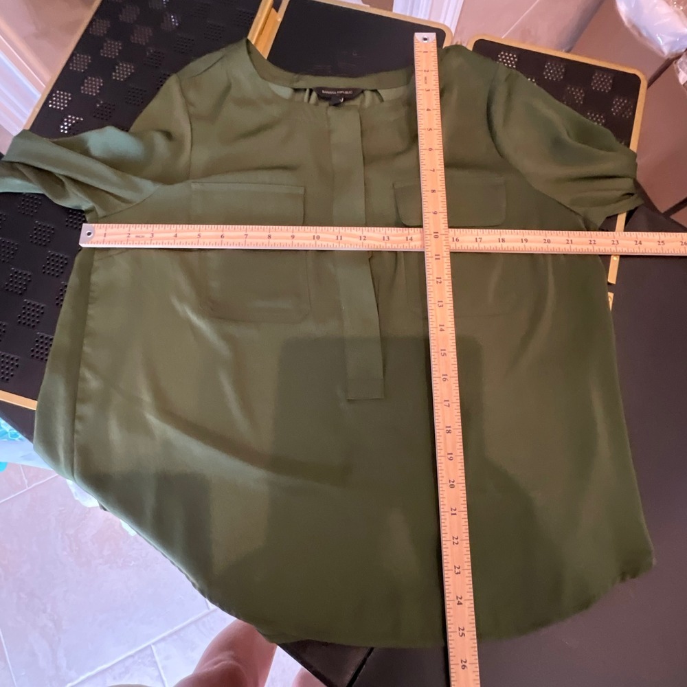 Banana Republic Olive Green Utility Pocket Button Long Sleeve Shirt Womens L - Picture 7 of 9